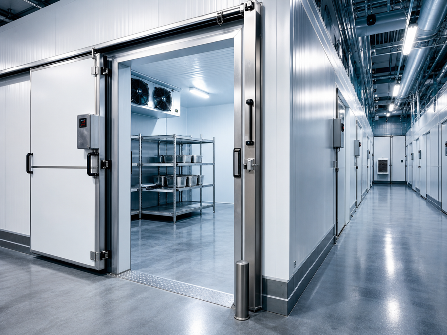 Câmara fria comercial limpa com porta industrial